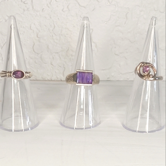 None Jewelry - 3 Silver Stamped 925 Amethyst Rings